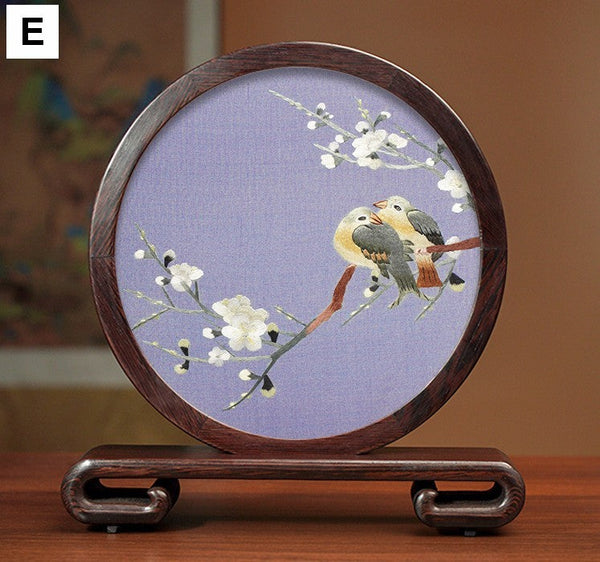 Elegant Silk Embroidery Ornaments, Traditional Chinese Suzhou Flower and Birds Silk Embroidery, Exclusive Business Presents, Creative Birthday Gift, Premium Souvenir-LargePaintingArt.com