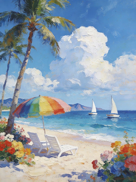 Florida Beach in Summer, Impasto Paintings, Small Landscape Paintings, Original Small Paintings on Canvas, Seashore Beach Paintings, Small Paintings on Canvas, Hand Painted Canvas Art-LargePaintingArt.com