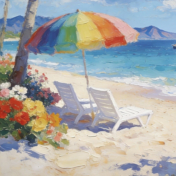 Florida Beach in Summer, Impasto Paintings, Small Landscape Paintings, Original Small Paintings on Canvas, Seashore Beach Paintings, Small Paintings on Canvas, Hand Painted Canvas Art-LargePaintingArt.com