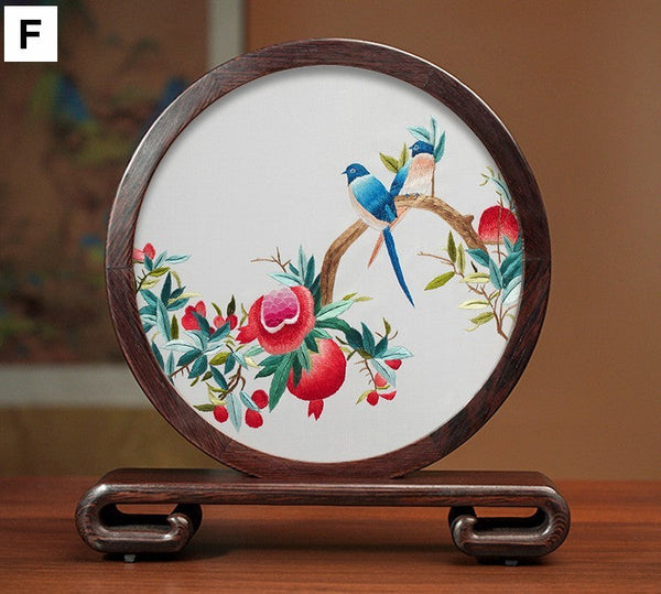 Elegant Silk Embroidery Ornaments, Traditional Chinese Suzhou Flower and Birds Silk Embroidery, Exclusive Business Presents, Creative Birthday Gift, Premium Souvenir-LargePaintingArt.com