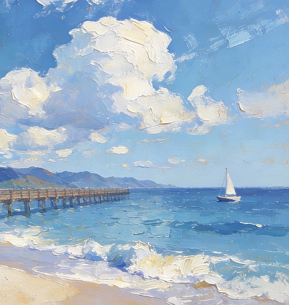 Small Oil Paintings on Canvas, A Sunny Florida Beach, Small Wall Paintings, Landscape Canvas Paintings, Hand Painted Artwork, Original Oil Paintings-LargePaintingArt.com