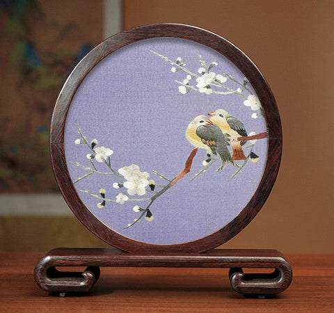 Elegant Silk Embroidery Ornaments, Traditional Chinese Suzhou Flower and Birds Silk Embroidery, Exclusive Business Presents, Creative Birthday Gift, Premium Souvenir-LargePaintingArt.com