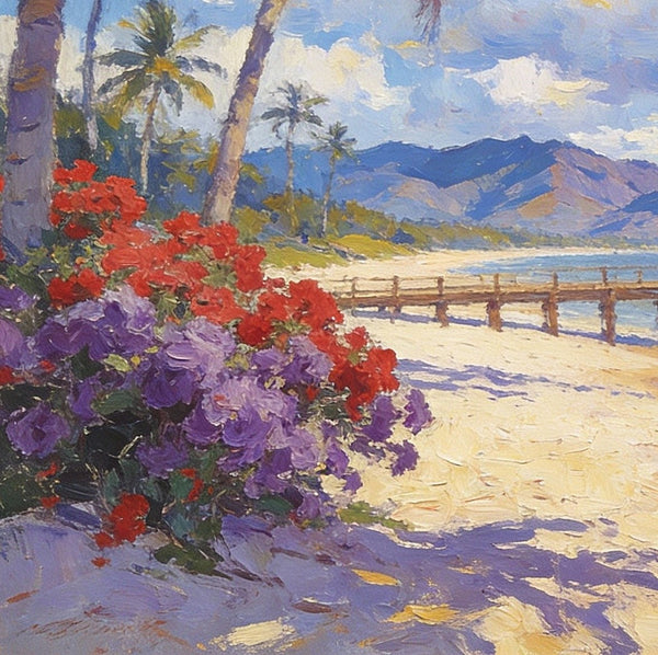 A Pier Path to the Sea and Sky, Palette Knife Artwork, Landscape Canvas Paintings, Small Oil Paintings on Canvas, Hand Painted Canvas Art, Original Oil Paintings-LargePaintingArt.com