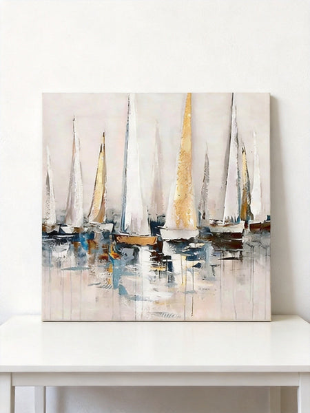 Original Abstract Paintings, Abstract Sail Boats Painting, Small Acrylic Painting on Canvas, Small Canvas Artwork, Hand Painted Canvas Art, Buy Small Paintings Online-LargePaintingArt.com