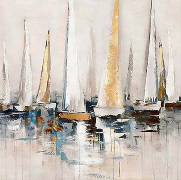 Original Abstract Paintings, Abstract Sail Boats Painting, Small Acrylic Painting on Canvas, Small Canvas Artwork, Hand Painted Canvas Art, Buy Small Paintings Online-LargePaintingArt.com