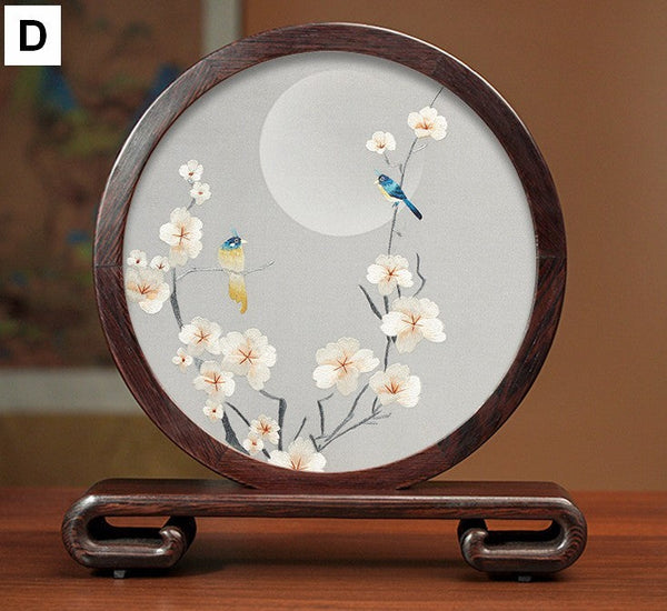 Creative Birthday Gift, Premium Souvenir, Elegant Silk Embroidery Ornaments, Traditional Chinese Suzhou Flower and Birds Silk Embroidery, Exclusive Business Presents-LargePaintingArt.com