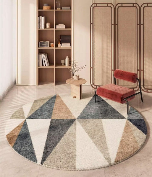 Abstract Contemporary Round Rugs, Modern Rugs for Dining Room, Geometric Modern Rugs for Bedroom, Modern Area Rugs under Coffee Table-LargePaintingArt.com