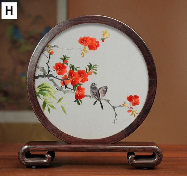 Unique Birthday Gift, Flower and Bird Embroidery Ornaments, Traditional Chinese Suzhou Silk Embroidered Ornament, Premium Souvenir, Exclusive Business Presents-LargePaintingArt.com
