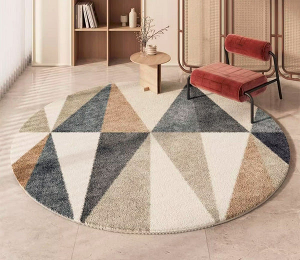 Abstract Contemporary Round Rugs, Modern Rugs for Dining Room, Geometric Modern Rugs for Bedroom, Modern Area Rugs under Coffee Table-LargePaintingArt.com
