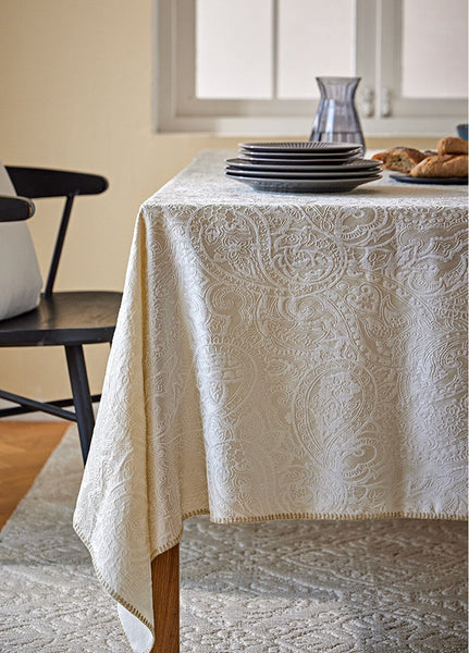 Simple Modern Rectangle Tablecloth for Dining Room Table, Cotton and Linen Flower Pattern Table Covers for Round Table, Square Tablecloth for Kitchen-LargePaintingArt.com