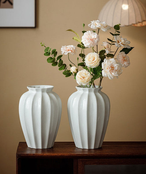 Large Flower Vases on Table, Centerpiece Ceramic Bud Vases, Porcelain Flower Vases, Handmade Water Holding Flower Vase-LargePaintingArt.com