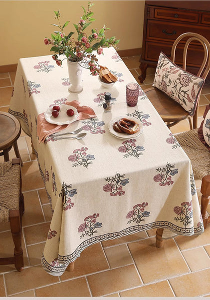Beautiful Large Modern Tablecloth, Spring Flower Rustic Table Cover, Rectangle Tablecloth for Dining Table, Square Linen Tablecloth for Coffee Table-LargePaintingArt.com