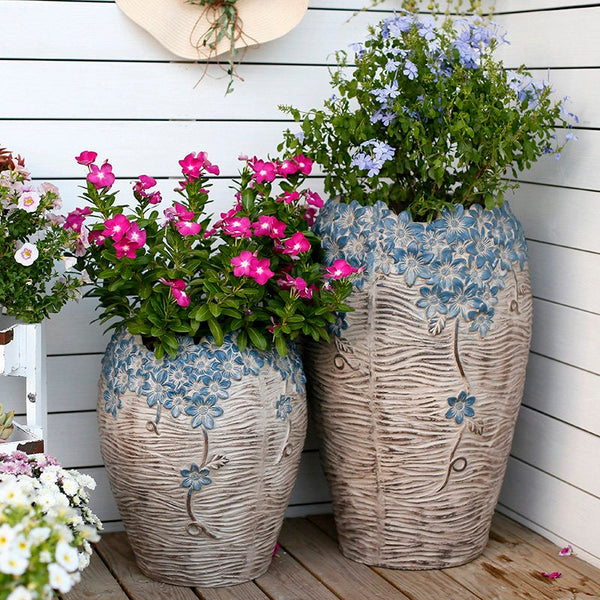 Extra Large Garden Flower Planters, Oversized Garden Flower Pot, Garden Ornaments, Large Resin Gardern Flower Planter, Modern Outdoor Garden Flower Pots-LargePaintingArt.com
