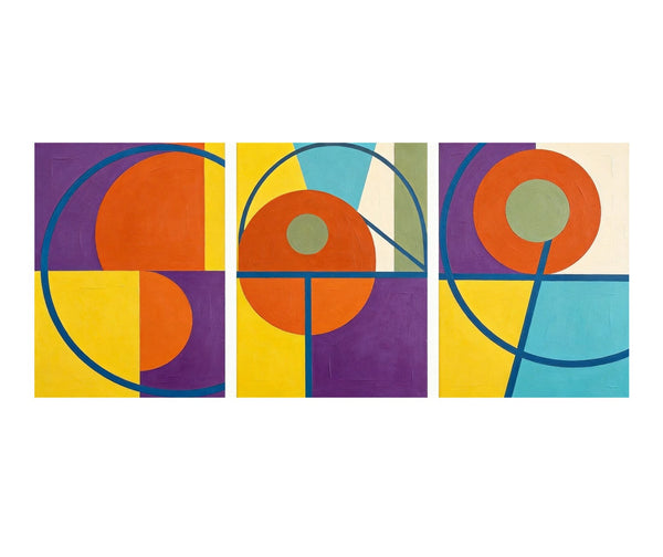 Geometric Pattern Contemporary Artwork, Abstract Paintings for Mid Century Modern Living Room, Multi Panel Canvas Art-LargePaintingArt.com