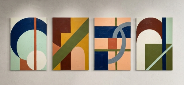 Modern Paintings for Living Room, Multi Panel Wall Art Paintings, Abstract Geometric Artwork-LargePaintingArt.com
