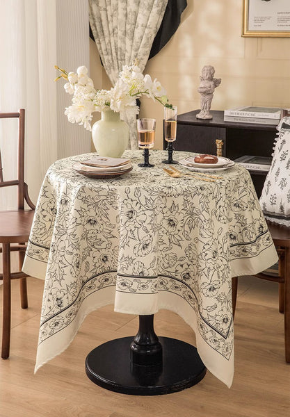 Large Flower Pattern Table Cover for Dining Room Table, Rectangular Tablecloth for Dining Table, Modern Rectangle Tablecloth for Oval Table-LargePaintingArt.com