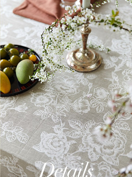 French Flower Pattern Tablecloth for Round Table, Vintage Rectangle Tablecloth for Dining Room Table, Rustic Farmhouse Table Cover for Kitchen-LargePaintingArt.com
