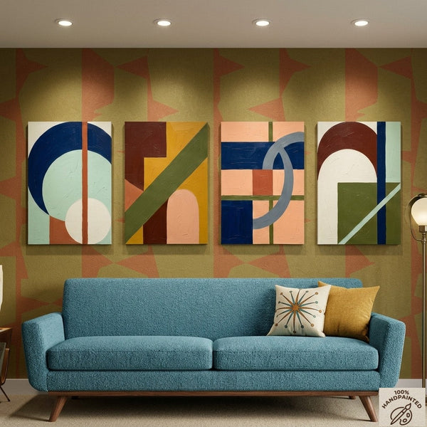 Modern Paintings for Living Room, Multi Panel Wall Art Paintings, Abstract Geometric Artwork-LargePaintingArt.com