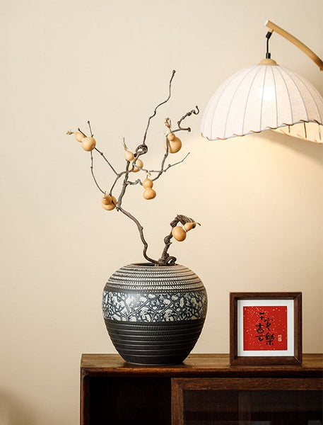 Large Pottery Flower Vases Urn, Centerpiece on Dining Table, Flower Vase on Table, Handmade Water Holding Flower Vases, Modern Bouquet Vases-LargePaintingArt.com