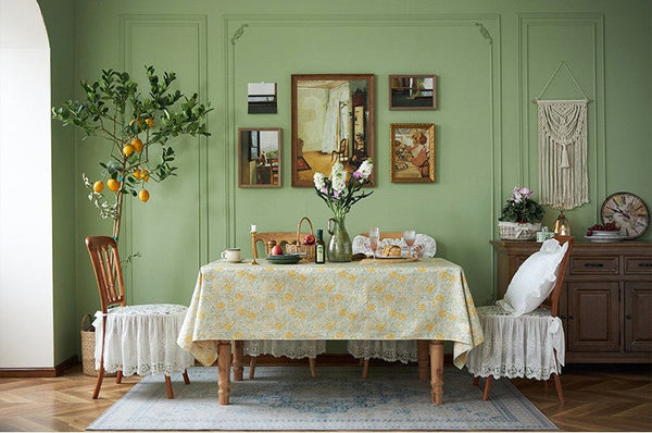 Natural Spring Farmhouse Table Cloth, Large Modern Rectangle Tablecloth for Dining Room Table, Square Tablecloth for Round Table, Flower Pattern Tablecloth-LargePaintingArt.com