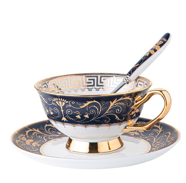 Porcelain Tea Cup Saucer Set, Unique Blue Tea Cup and Saucer in Gift Box, Royal Ceramic Cups, Elegant Ceramic Coffee Cups-LargePaintingArt.com