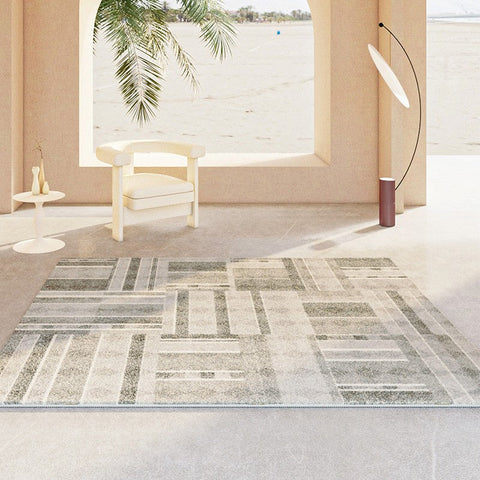 Contemporary Runner Rugs Next to Bed, Bathroom Runner Rugs, Grey Modern Rugs for Living Room, Contemporary Carpets under Dining Room Table-LargePaintingArt.com