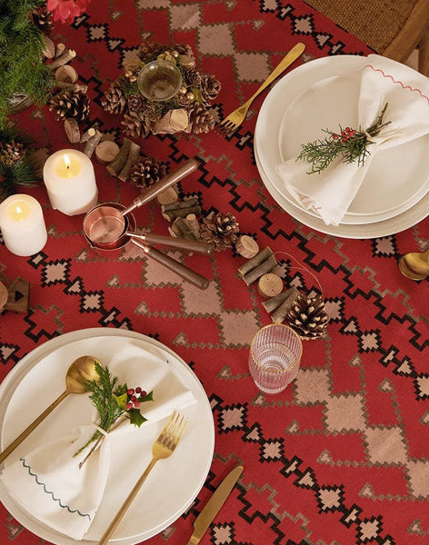 Red Christmas Holiday Tablecloth for Oval Table, Large Modern Rectangle Tablecloth for Dining Room Table, Square Table Covers for Kitchen, Farmhouse Table Cloth for Round Table-LargePaintingArt.com