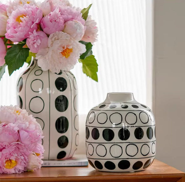 Ceramic Bud Vases, Black and White Polka Dot Flower Vase, Small Flower Vases on Table, Modern Porcelain Flower Vases, Handmade Water Holding Flower Vases-LargePaintingArt.com