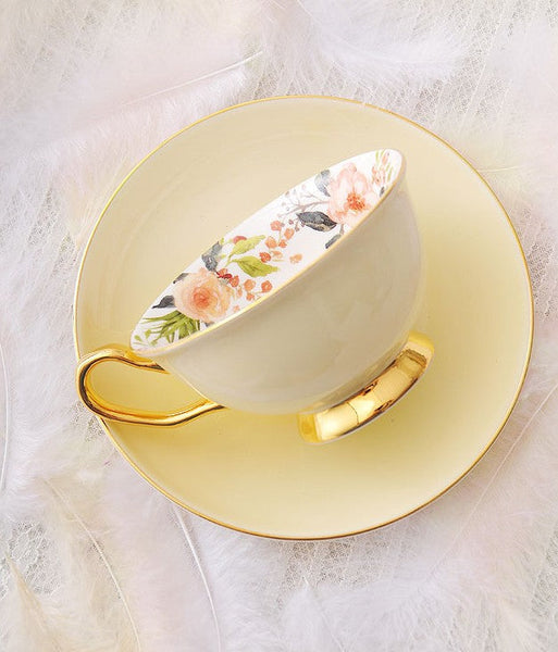 Royal Bone China Porcelain Tea Cup Set, Elegant Flower Pattern Ceramic Coffee Cups, Beautiful British Tea Cups, Unique Afternoon Tea Cups and Saucers in Gift Box-LargePaintingArt.com
