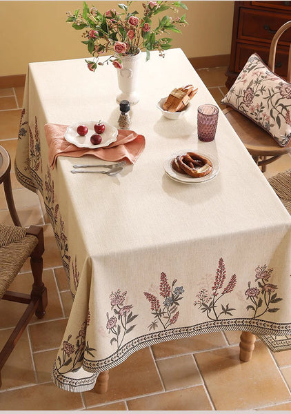 Extra Large Modern Tablecloth, Spring Flower Rustic Table Cover, Beautiful Rectangle Tablecloth for Dining Table, Square Linen Tablecloth for Coffee Table-LargePaintingArt.com