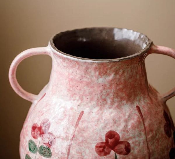Rustic Pottery Flower Vases, Small Flower Vases on Table, Pink Bud Vases, Handmade Water Holding Flower Vases-LargePaintingArt.com