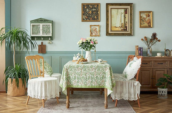 Large Rectangle Tablecloth for Dining Room Table, Square Tablecloth for Round Table, Farmhouse Table Cloth, Flower Pattern Tablecloth-LargePaintingArt.com