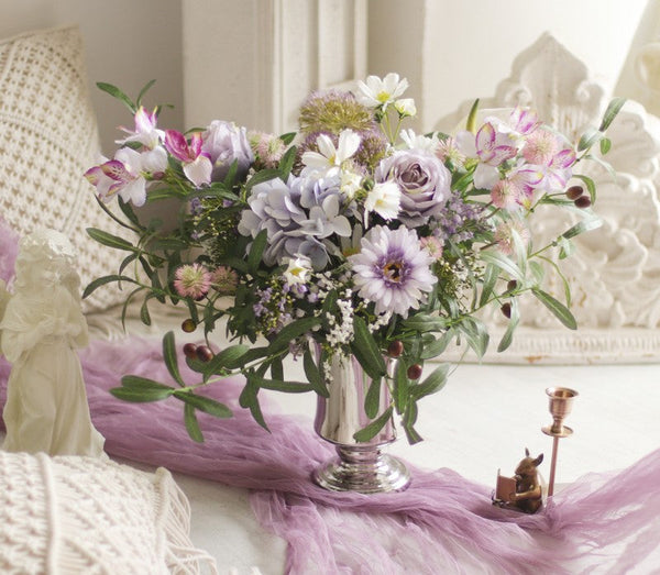 Beautiful Spring Flower Arrangement for Home Decoration, Table Centerpiece, Large Bunch of Purple Romantic Flowers, Real Touch Artificial Floral for Living Room-LargePaintingArt.com