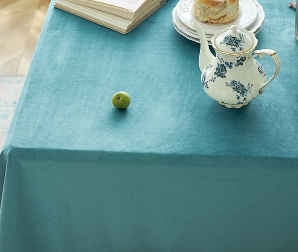Ramie Velvet Rectangle Tablecloth for Home Decoration, Blue Square Tablecloth for Round Table, Modern Blue Table Cloth for Dining Room Table-LargePaintingArt.com