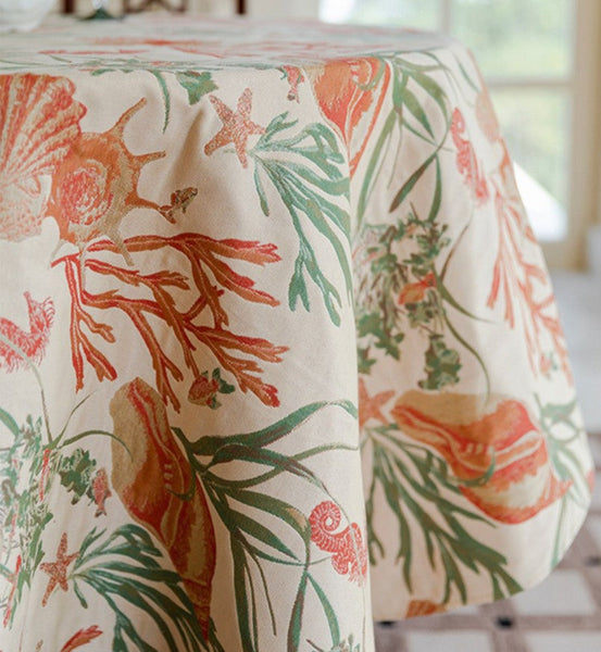 Sea Shell Pattern Tablecloth, Large Modern Rectangle Tablecloth for Dining Room Table, Square Tablecloth, Farmhouse Table Cloth, Wedding Tablecloth-LargePaintingArt.com