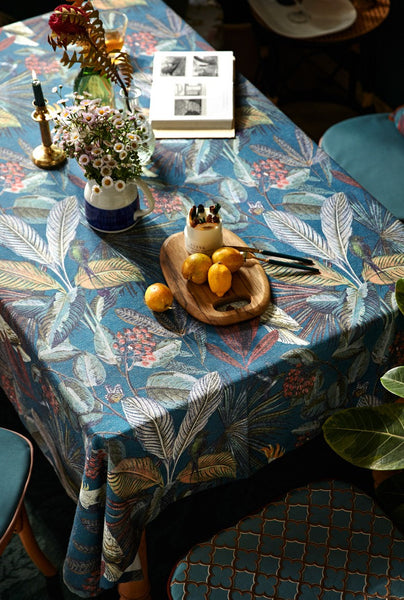 Large Modern Tablecloth Ideas for Dining Room Table, Tropical Rainforest Parrot Table Cover, Outdoor Picnic Tablecloth, Rectangular Tablecloth for Round Table-LargePaintingArt.com