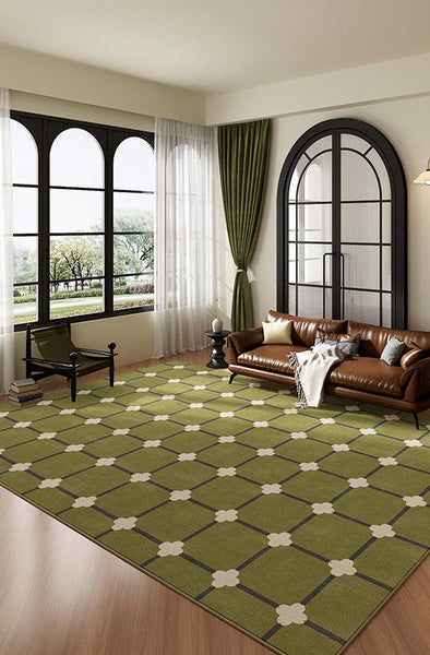 Minimalist Geometric Rugs for Living Room, Green Absract Rugs for Bedroom, Living Room Contemporary Modern Rugs, Mid Century Modern Rugs-LargePaintingArt.com