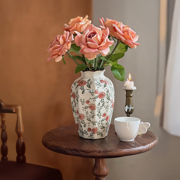 Rustic Porcelain Flower Vases, Handmade Water Holding Flower Vases, Ceramic Bouquet Vases, Tall Flower Vases on Table-LargePaintingArt.com