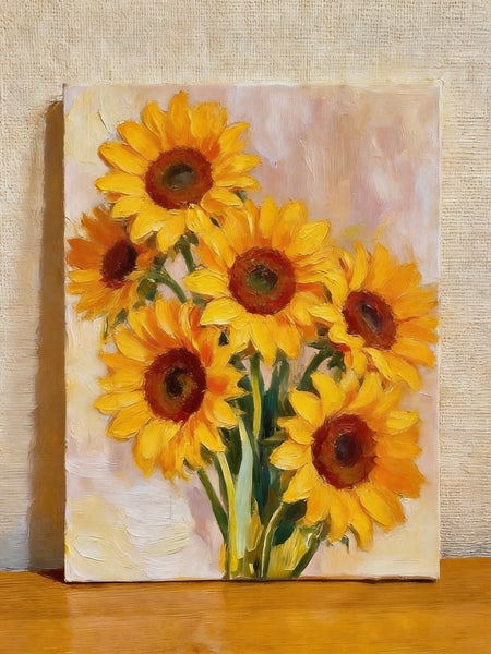 Original Flower Paintings, Blooming Sunflowers, Hand Painted Canvas Art, Original Oil Paintings, Small Canvas Artwork-LargePaintingArt.com