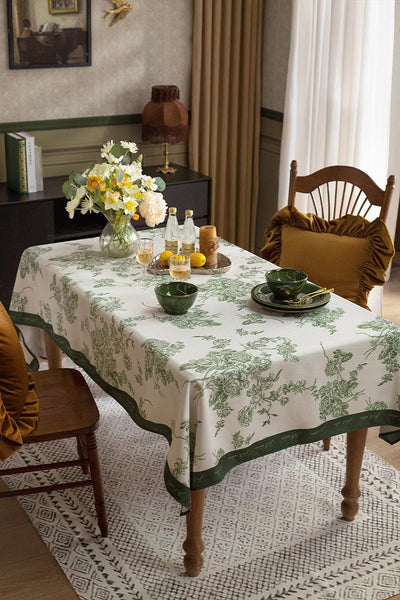 Chenille Flower Tablecloth for Dining Table, Elegant French Style Table Cover for Dining Room Table, Modern Rectangle Tablecloth for Oval Table-LargePaintingArt.com