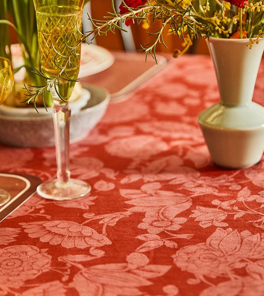 Christmas Table Cloth, Wedding Tablecloth, Red Flower Pattern Tablecloth for Home Decoration, Rectangle Tablecloth for Dining Room Table, Square Tablecloth-LargePaintingArt.com