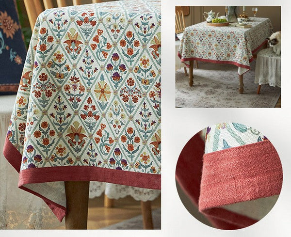Large Rectangle Tablecloth for Home Decoration, Square Tablecloth for Round Table, Farmhouse Table Cloth Dining Room Table, Flower Pattern Tablecloth-LargePaintingArt.com
