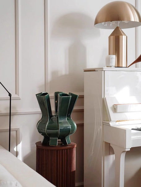 Unique Handmade Modern Flower Vase, Centerpiece Ceramic Bouquet Vases, Contemporary Vases on Dining Table, Green Porcelain Vases for Modern Home Decor-LargePaintingArt.com