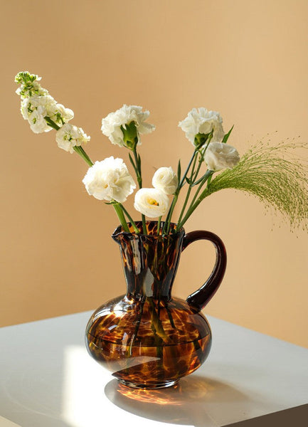 Mid Century Glass Vases, Centerpiece Contemporary Vases on Table, Handmade Modern Vases for Bedroom, Decorative Glass Vase, Modern Glass Vase for Flowers-LargePaintingArt.com
