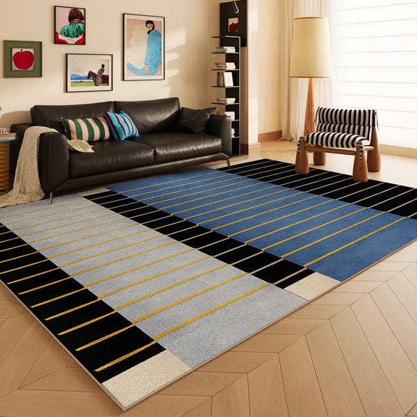 Mid Century Modern Rugs, Bedroom Modern Floor Carpet, Blue Modern Rug Designs, Contemporary Modern Rugs for Dining Room, Living Room Rug Ideas-LargePaintingArt.com