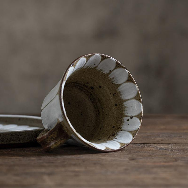 Daisy Flower Pattern Coffee Cup, 8 oz Cappuccino Coffee Mug, Pottery Coffee Cups, Latte Coffee Cup, Tea Cup, Coffee Cup and Saucer Set-LargePaintingArt.com