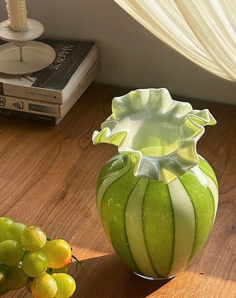 Modern Glass Flower Vases, Green Glass Flower Vases, Bud Vases, Water Holding Flower Vases, Handmade Flower Vases on Table-LargePaintingArt.com