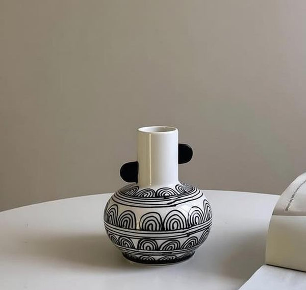 Geometric Porcelain Flower Vases, Handmade Water Holding Flower Vases, Ceramic Bud Vases, Small Flower Vases on Table-LargePaintingArt.com