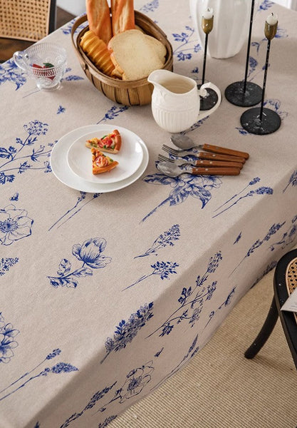 Dining Room Flower Table Cloths, Large Rectangular Table Covers for Kitchen, Farmhouse Table Cloth, Wedding Tablecloth, Square Tablecloth for Oval Table-LargePaintingArt.com