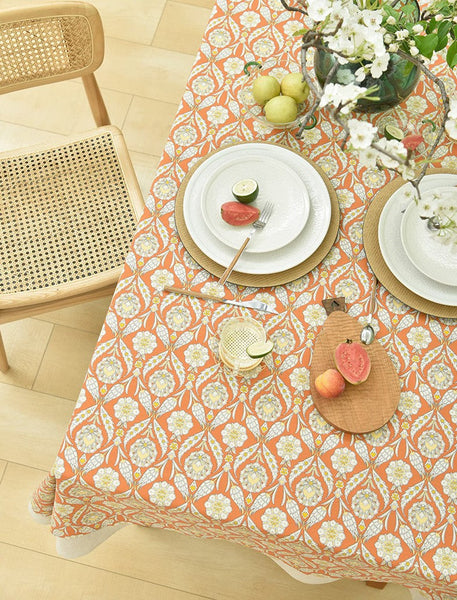 Modern Square Tablecloth, Bohemia Oriental Bilayer Tablecloths, Country Farmhouse Tablecloth for Round Table, Large Rectangle Table Covers for Dining Room Table, Rustic Table Cloths for Kitchen-LargePaintingArt.com